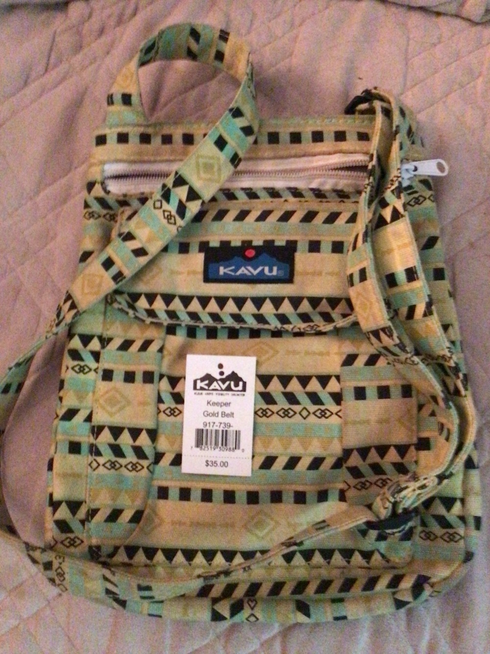 Gently used Kavu Keeper Gold Best pattern canvas crossbody bag